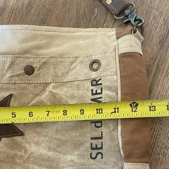 Myra Bag Western Leather Shoulder Bag  Canvas Crossbody Bag - Picture 4 of 15